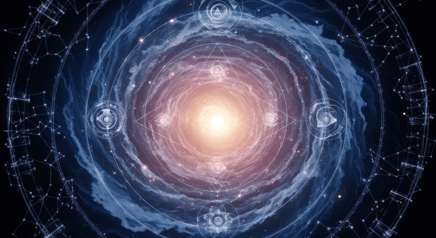 A top down view of a series of shapes in the star system