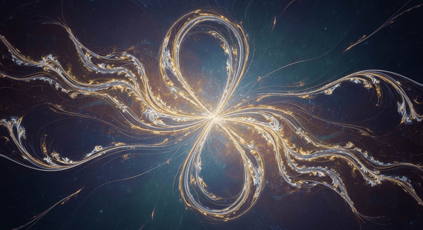An abstract galaxy of light with the number 8 right in the center
