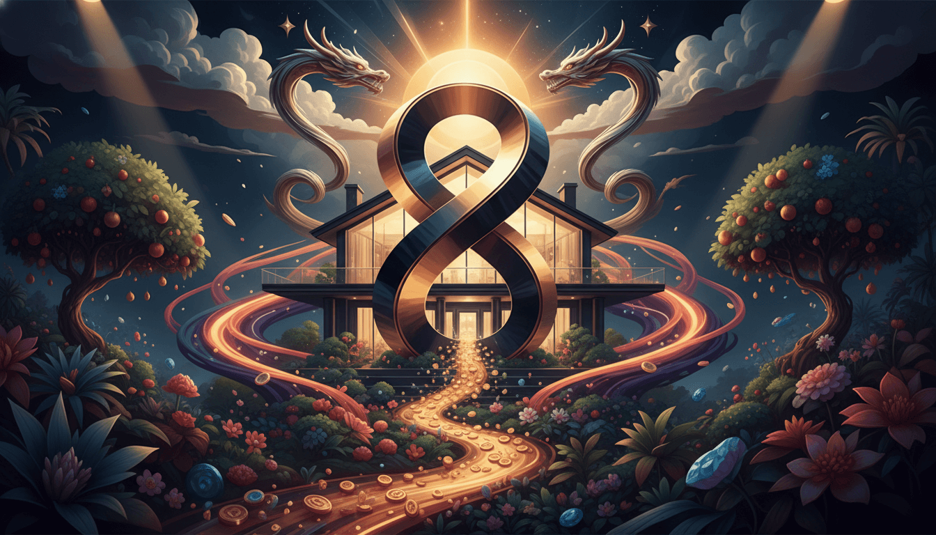 Stylized number 8 radiating power and abundance.