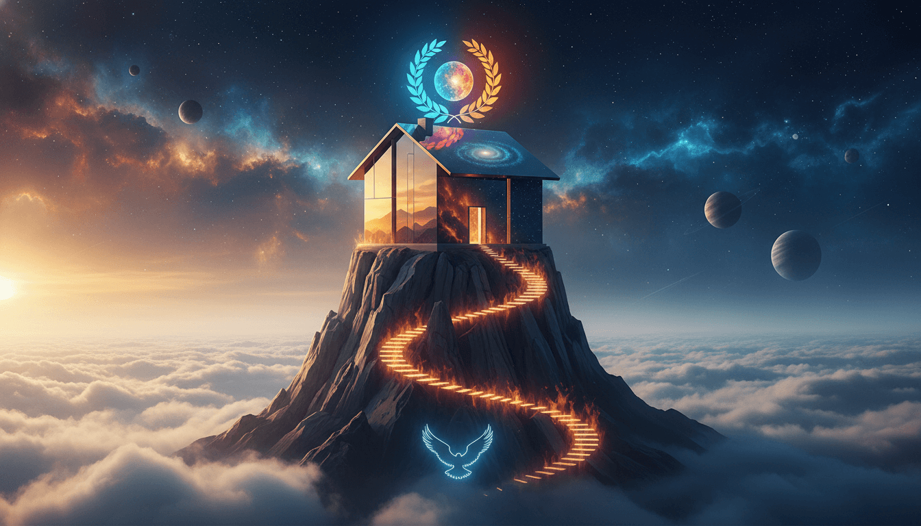 Modern, sleek home on a mountaintop, symbolizing independence and ambition