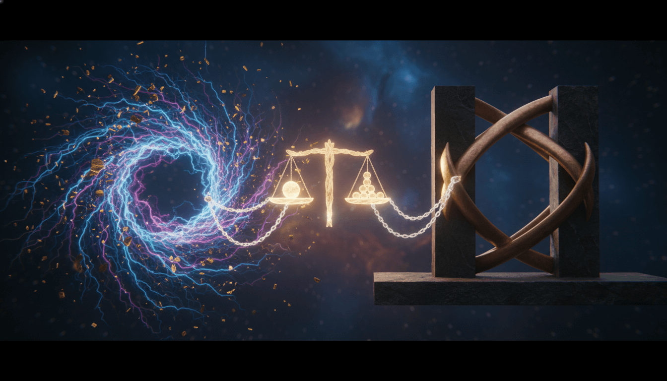 Symbolic image of balance, moderation, and steadfast commitment for karmic debt 14.