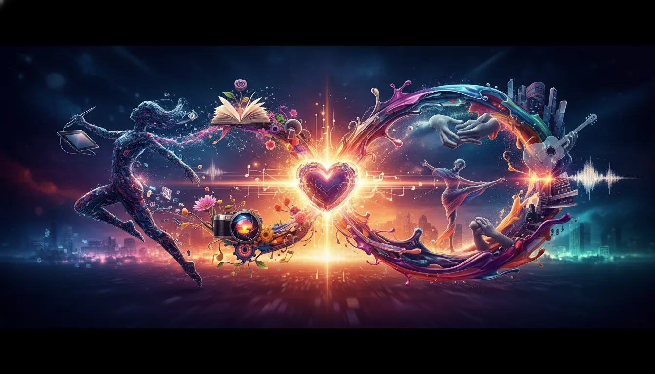 Creative energy radiating from a person, a vibrant explosion of artistic expression.