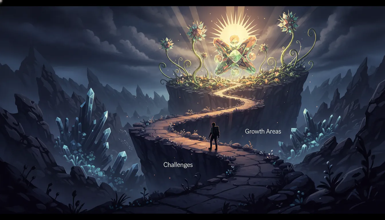 Path emerging from darkness into light, symbolizing challenges and growth.