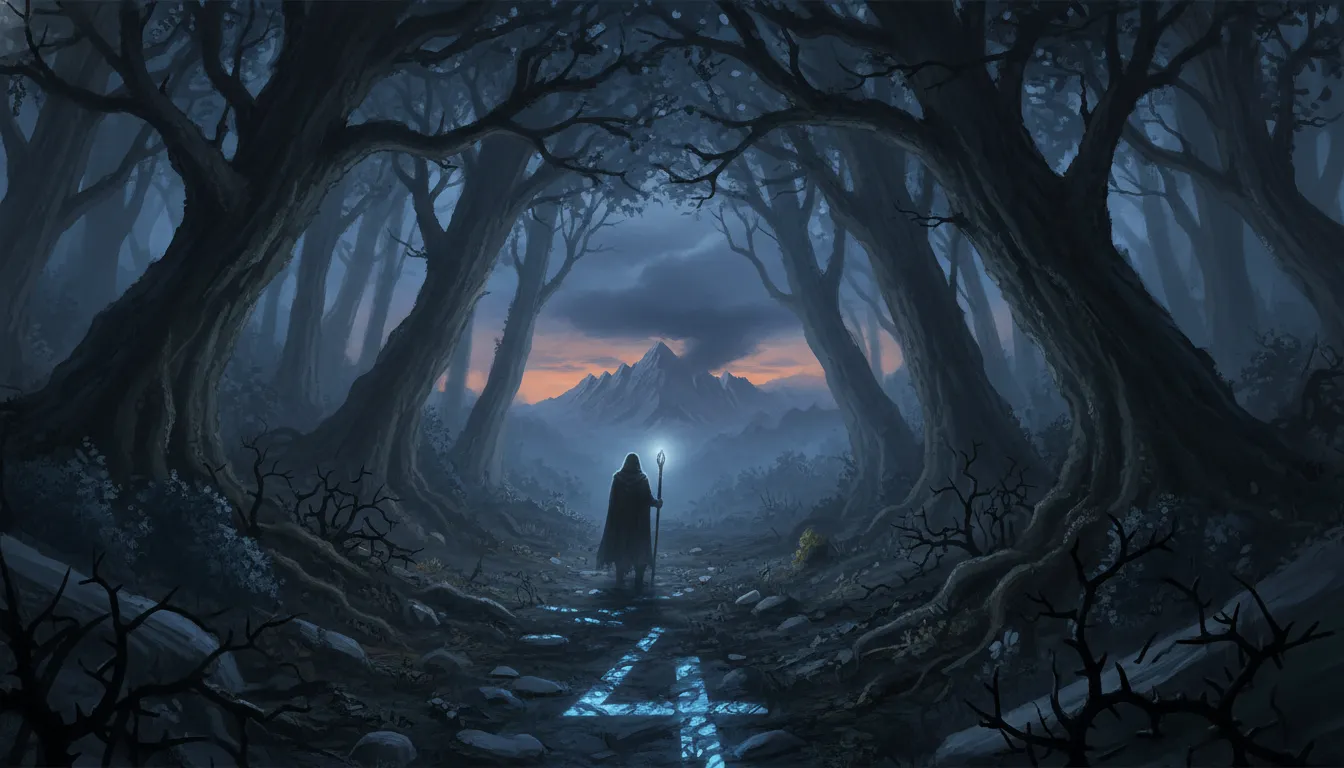 Shadowy path with obstacles and a number 4, illustrating navigation challenges.