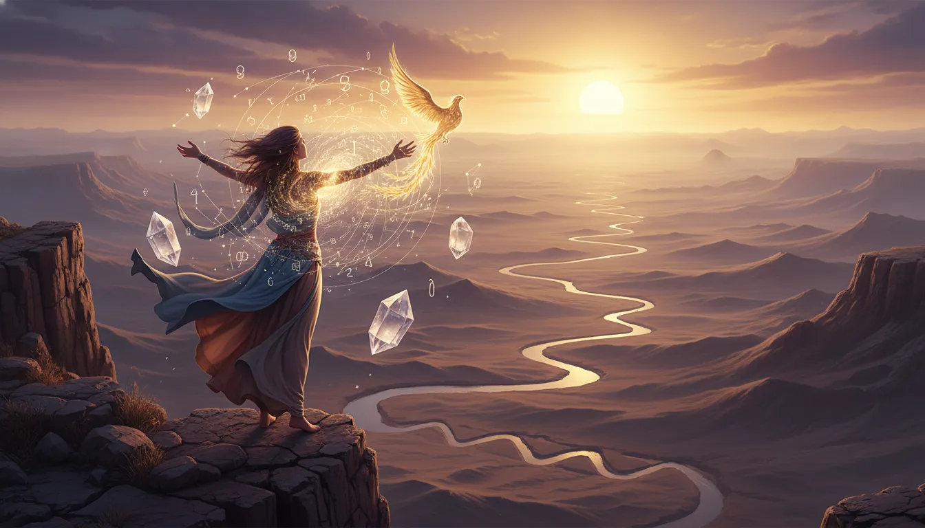 Ethereal figure with swirling numbers, representing numerology's free spirit