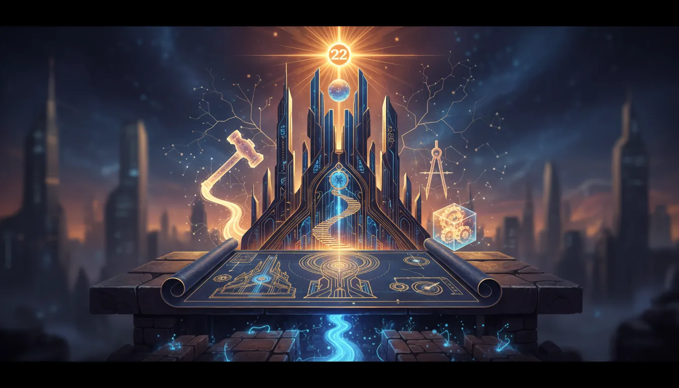 Architectural blueprint with a glowing number 22, symbolizing potential.