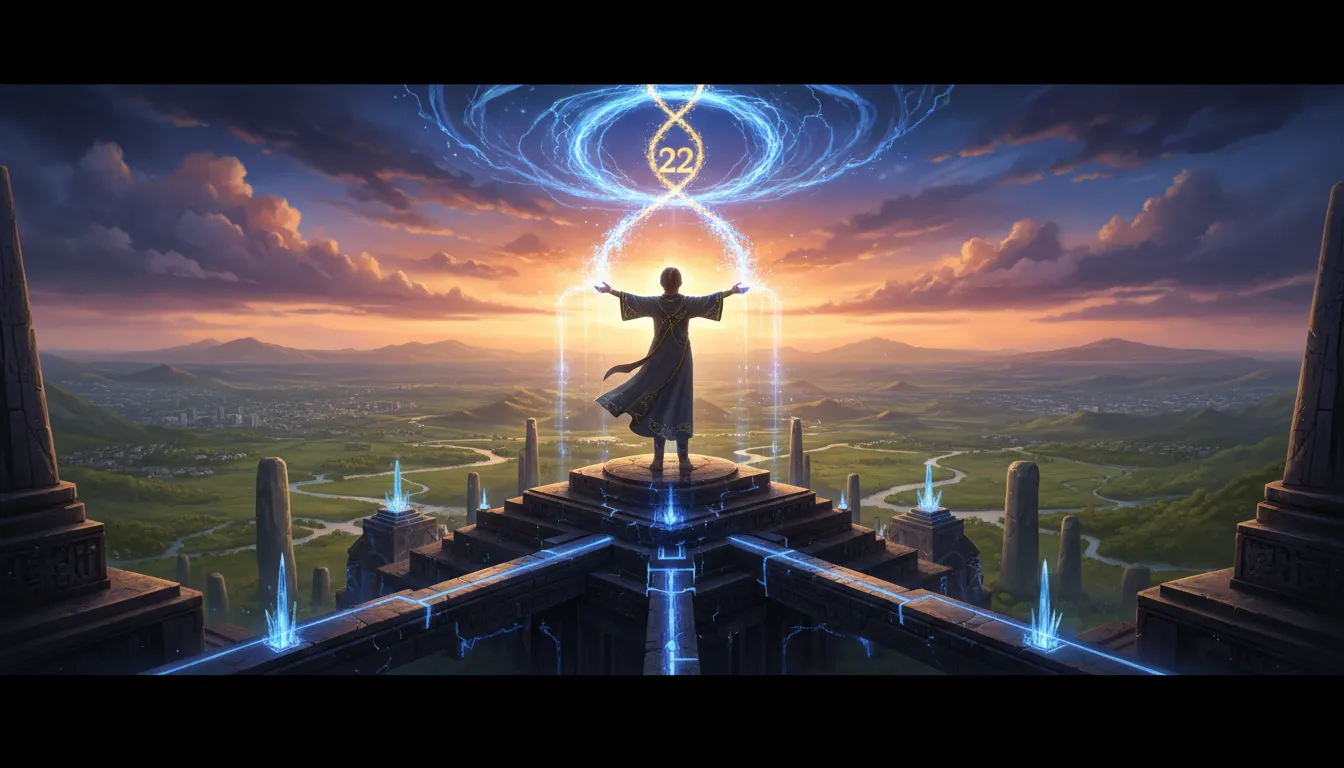 Empowered individual with glowing aura, symbolizing Master Number 22's harnessed potential.