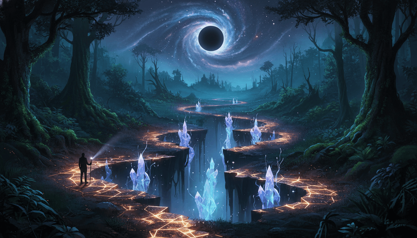 Magnifying glass revealing empty sections or 'voids' in a document.