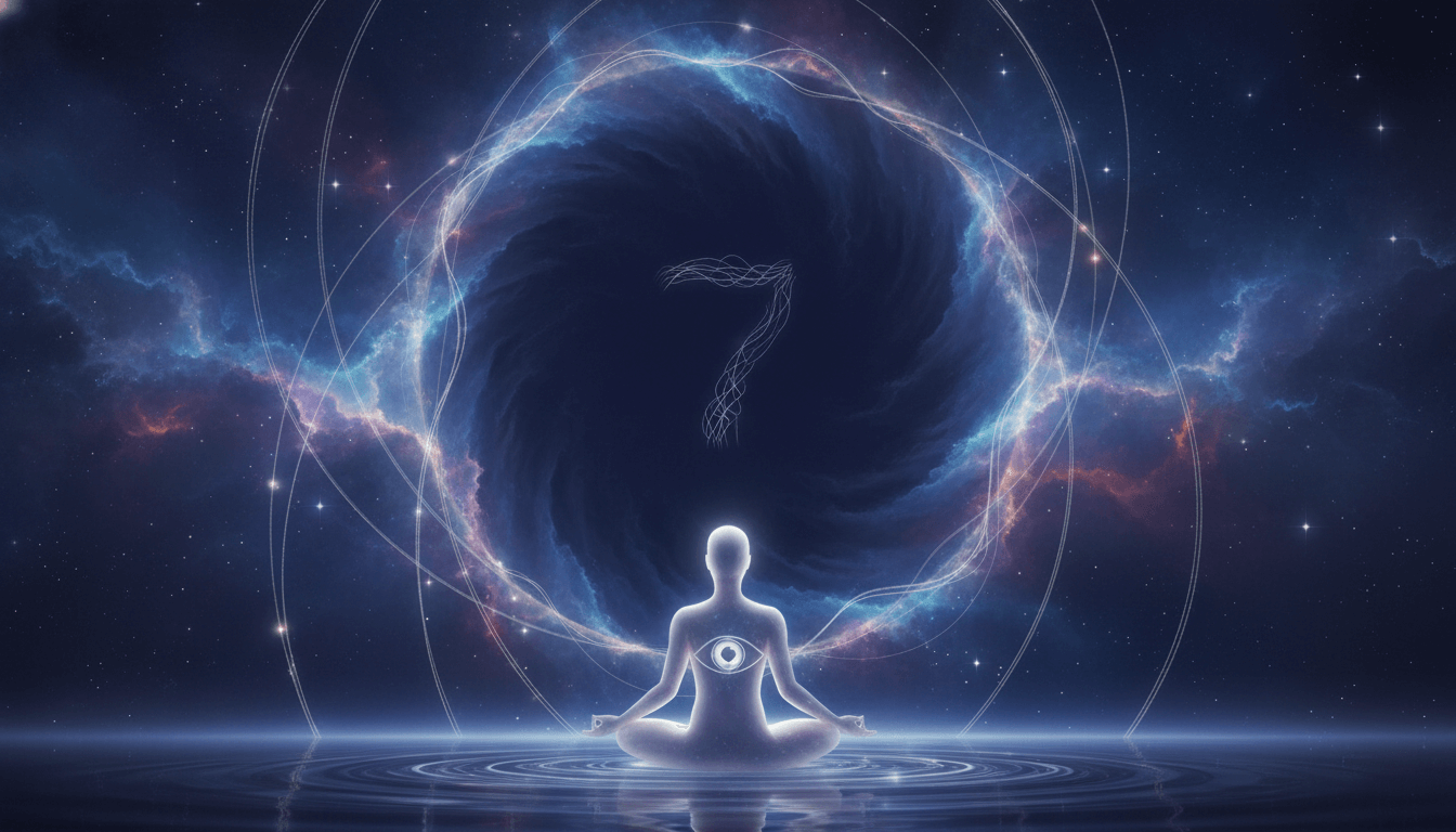 Dark void with a luminous '7' symbolizing spiritual introspection.