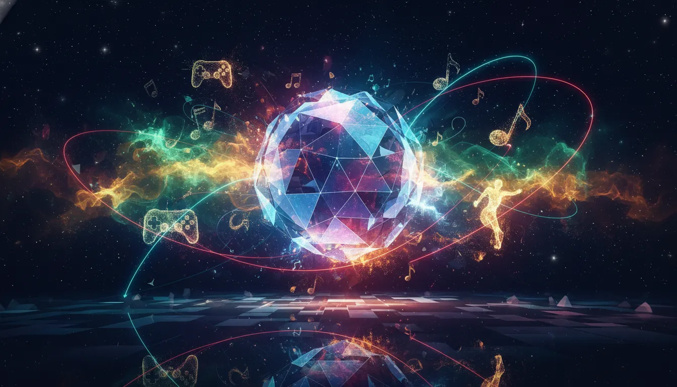 Futuristic entertainment lounge with holographic projections and immersive experiences